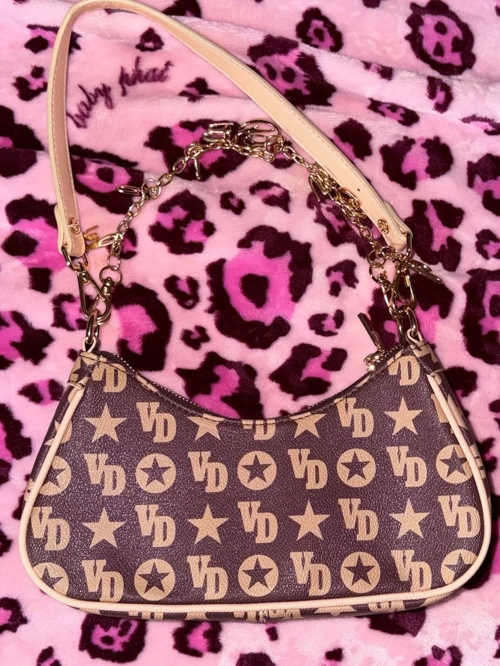Von Dutch Logo Shoulder Bag with Gold Chain Charm